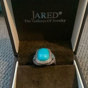 Turquoise blue topaz and pink sapphire silver ring- only worn a couple of times